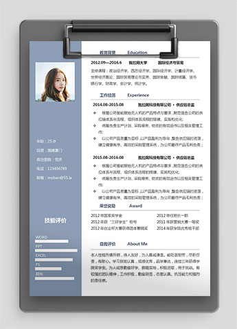 淡蓝色简洁风供应链经理简历模板