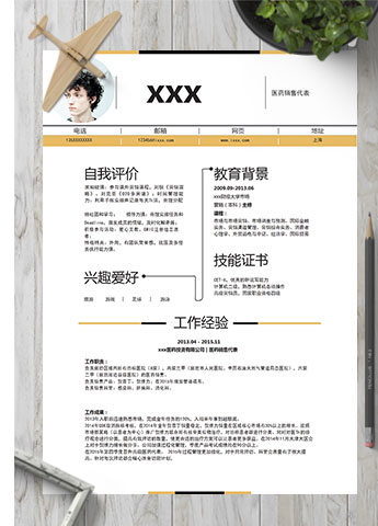 浅桔黄线条医药投资销售代表简历