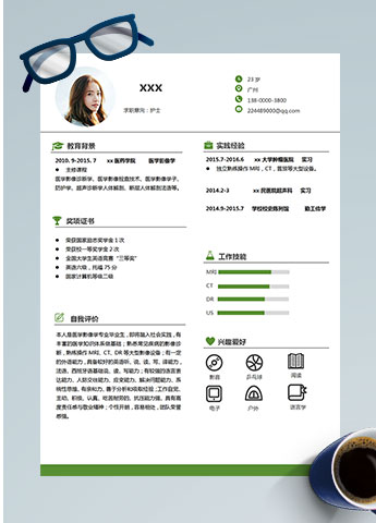 绿色线条脑瘤科护士简历模板