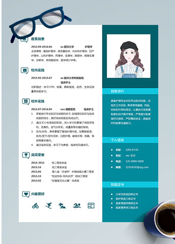 绿色线条风格临床护士简历模板