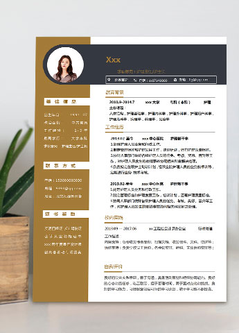 渐变色方框护理干事个人简历