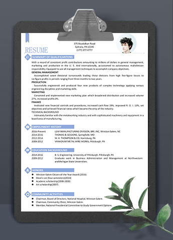 淡蓝色大气通用英文简历