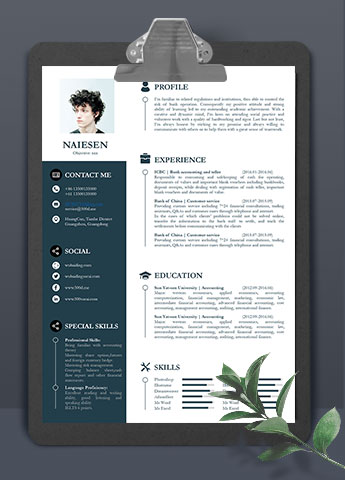 深蓝色简约通用英文简历