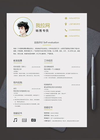 金灰色大气稳重销售专员个人求职简历模板
