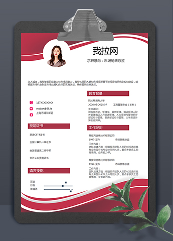 暗红系市场销售总监求职简历模板