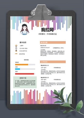 彩虹风格市场销售总监求职简历word简历模板