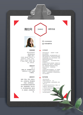 红色简约大气风格商务总监简历模板