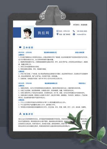 蓝色商务风格渠道销售个人求职简历模板