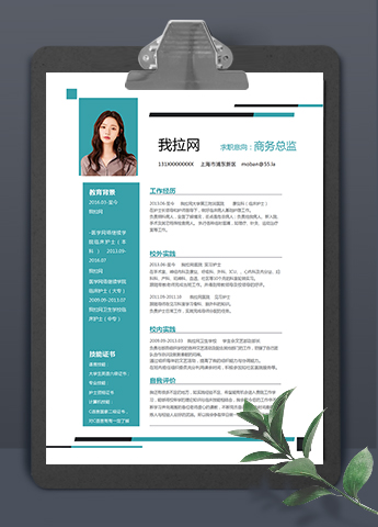 绿色简洁大方商务总监个人简历模板