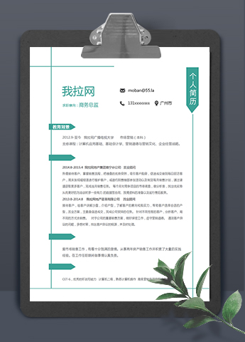 绿线条简洁大方风格商务总监简历模板