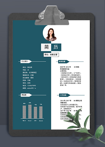 墨绿简洁大气风格销售主管个人求职简历模板