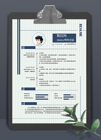 浅绿条纹风格商务总监个人求职简历模板
