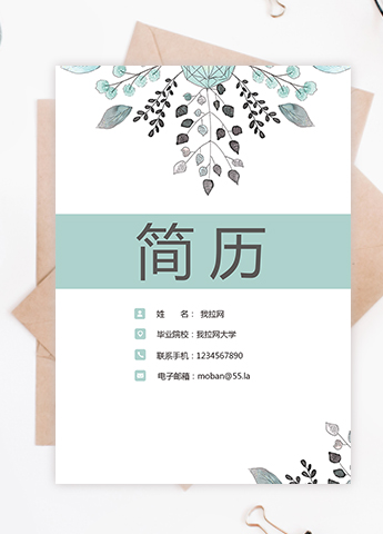 绿色手绘清新成套简历销售主管个人简历模板