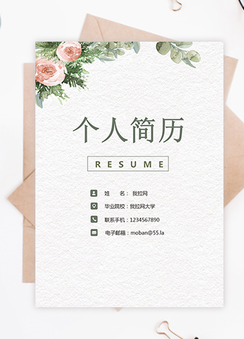 手绘精美花卉清新成套简历销售主管个人简历模板