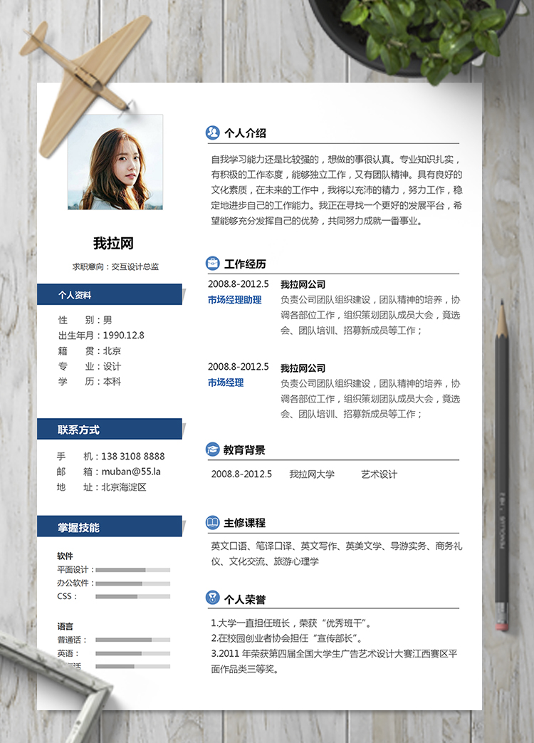 简约小清新风格交互设计总监简历