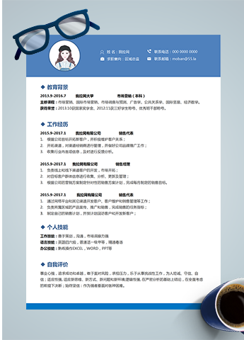 蓝色商务区域总监word简历模板