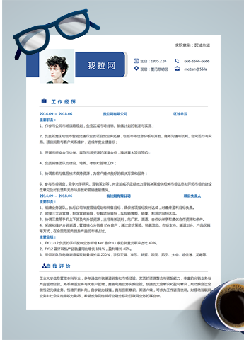 蔚蓝色简约区域总监word简历模板