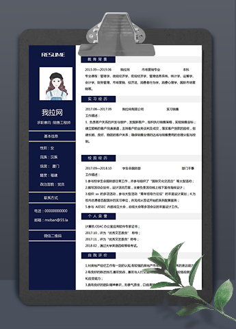 藏青色简洁风销售工程师word简历模板