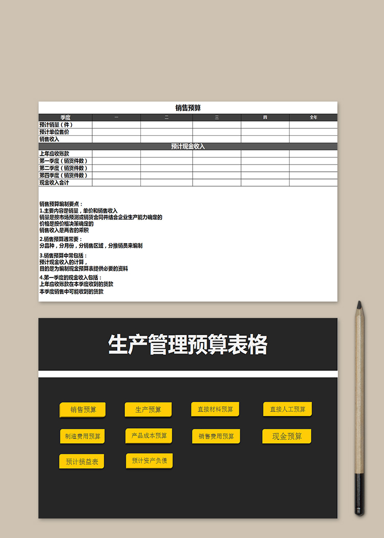 生产管理预算表格