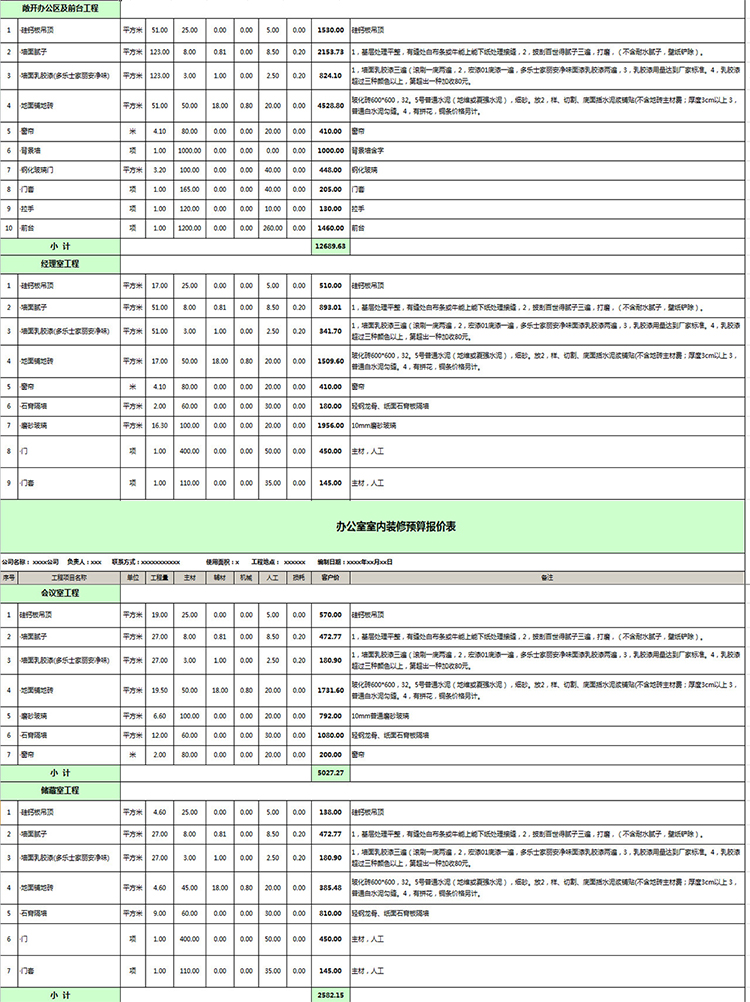 办公室室内装修预算报价表-1