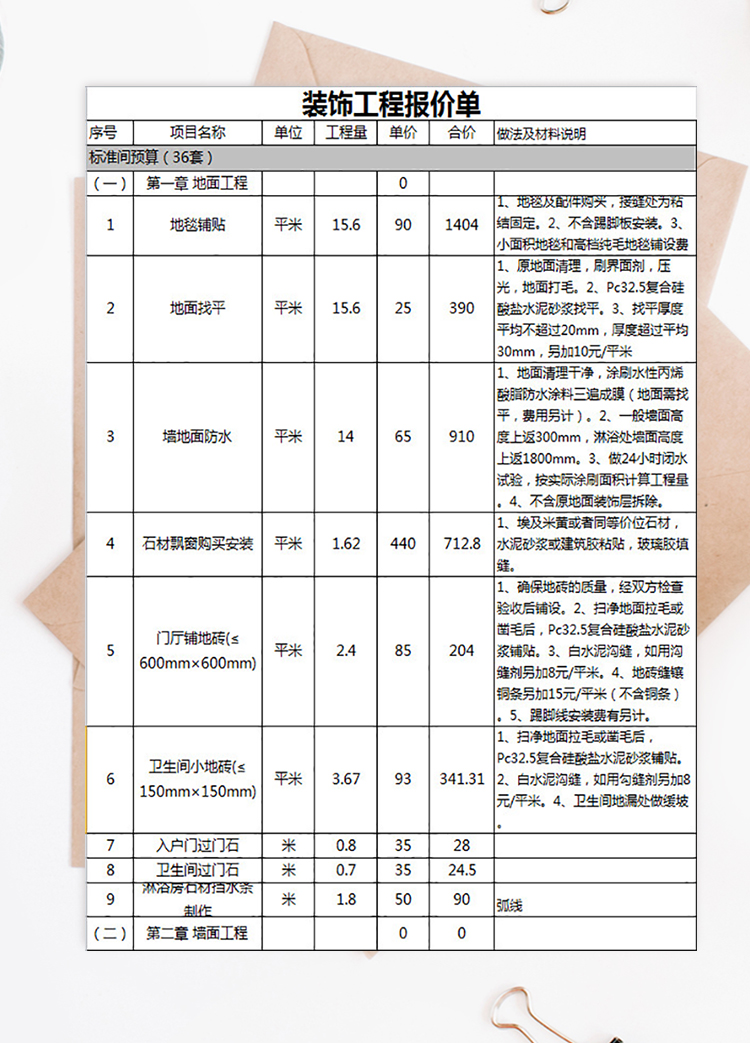 装饰工程报价单