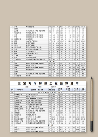 三室两厅房屋装修材料清单