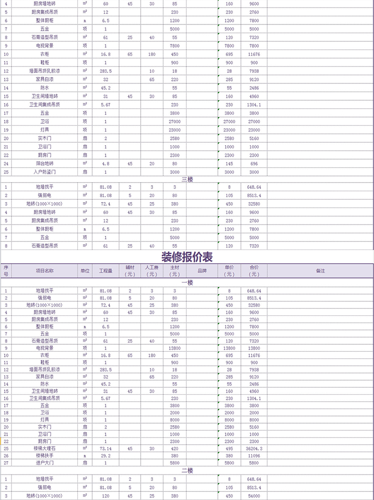 家庭装修报价表-1