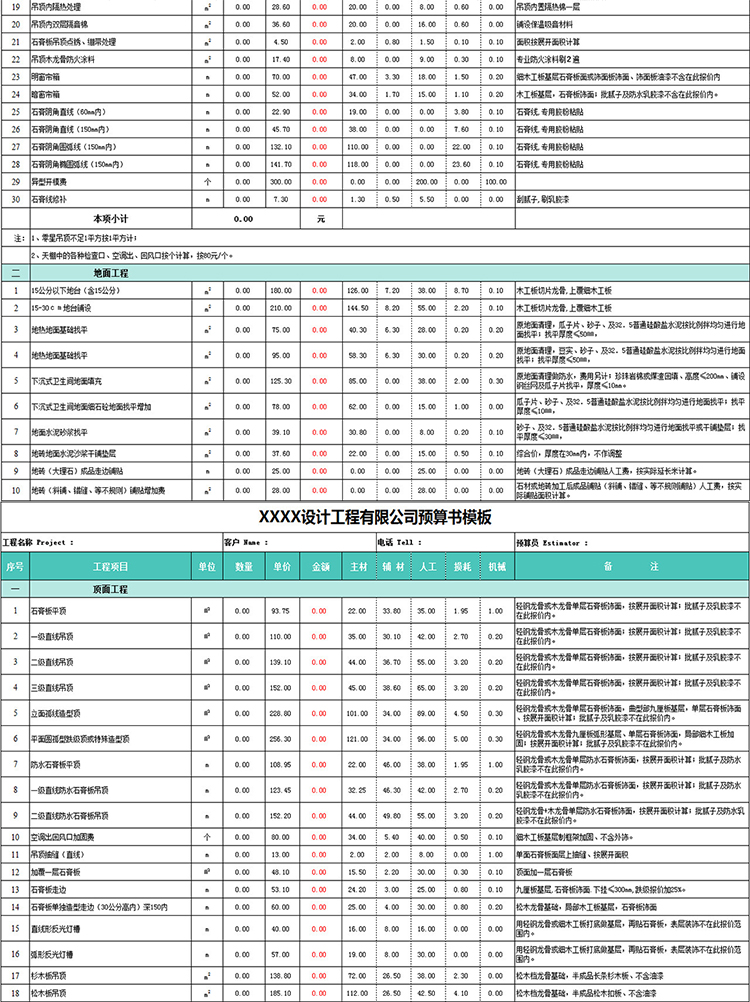 工程公司预算书模板-1