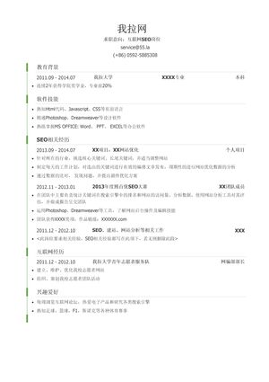 互联网SEO/互联网SEM简历模板（有软件技能）