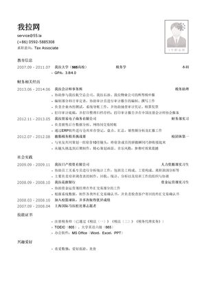 四大会计师事务所税务简历模板（社会实践多）