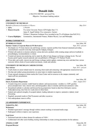 投行分析员（Analysis）英文简历模板