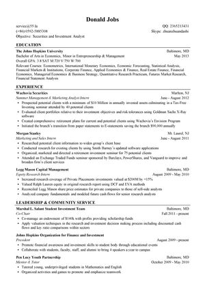 证券求职英文简历模板