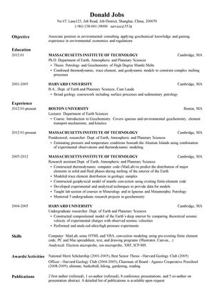 地球科学研究英文简历模板（突出科研成果）