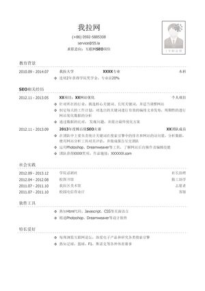 互联网SEO/互联网SEM简历模板（社会实践多）