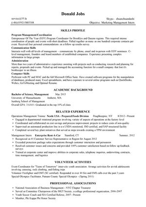 市场营销管理培训生英文简历模板