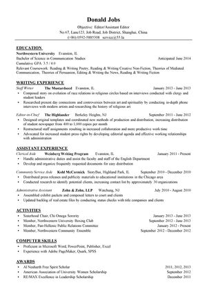 编辑/编辑助理英文简历模板