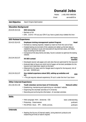 互联网SEO/互联网SEM岗位英文简历模板（应届生初级岗位）