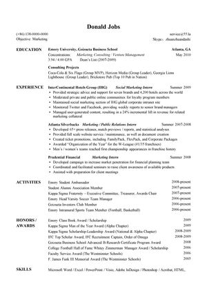 市场营销个人英文简历模板