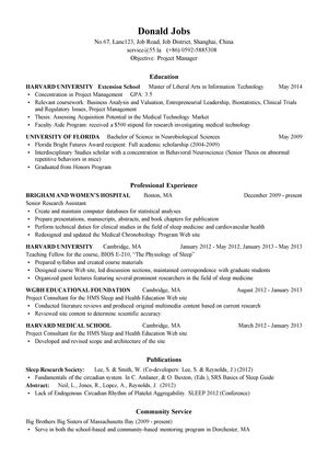 生物医疗项目经理英文简历模板（工科继续教育硕士）