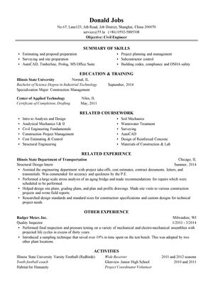 土建工程师英文简历模板