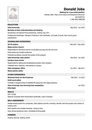 新闻工作者英文简历模板（应届生初级岗位）