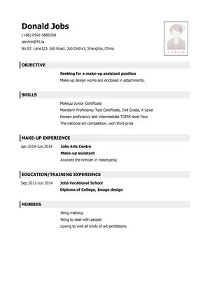 化妆助理英文简历模板（应届生初级岗位）