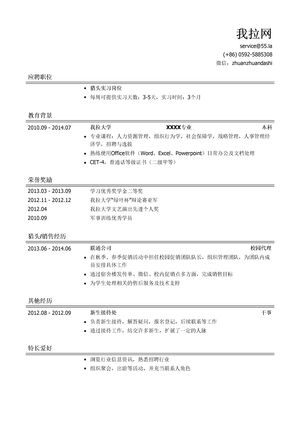 猎头实习生简历模板（有荣誉奖励）