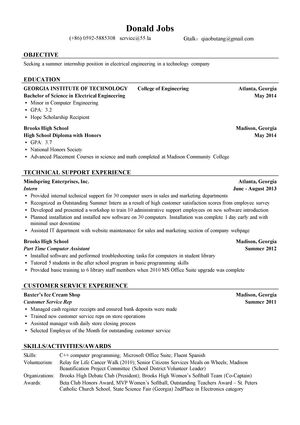 IT公司电气工程实习生英文简历模板