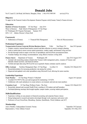 财务分析英文简历模板