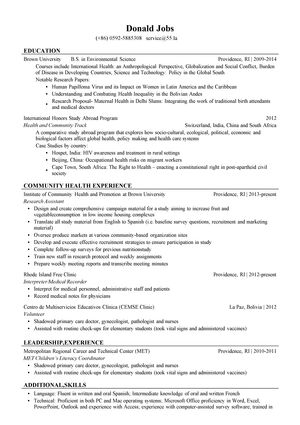 公共卫生求职英文简历模板