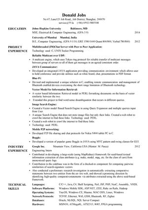 软件开发工程师（通信方向）英文简历模板