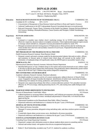 生物制药产品研发英文简历模板