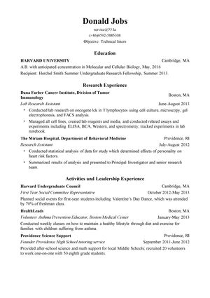 科研技术实习英语简历模板