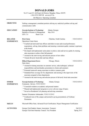 运营咨询英文简历模板